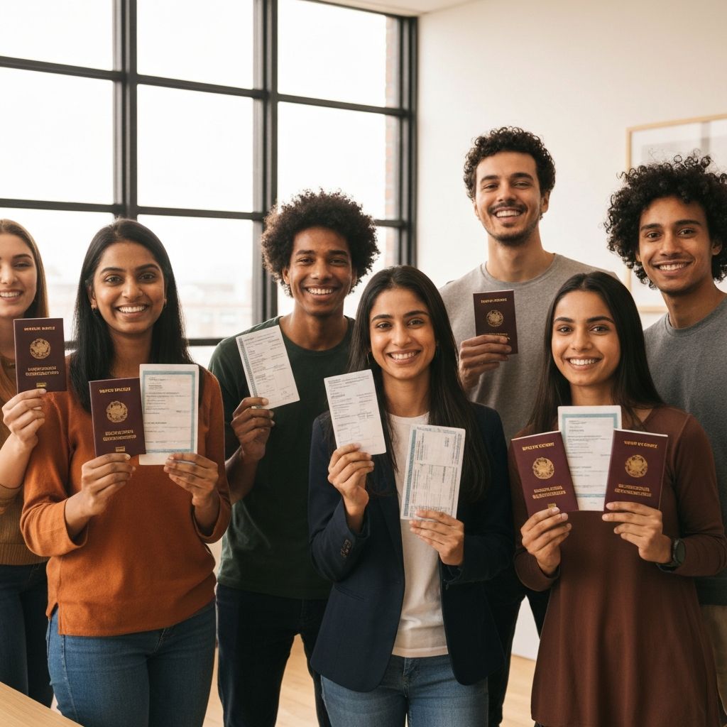 Successful visa applicants celebrating