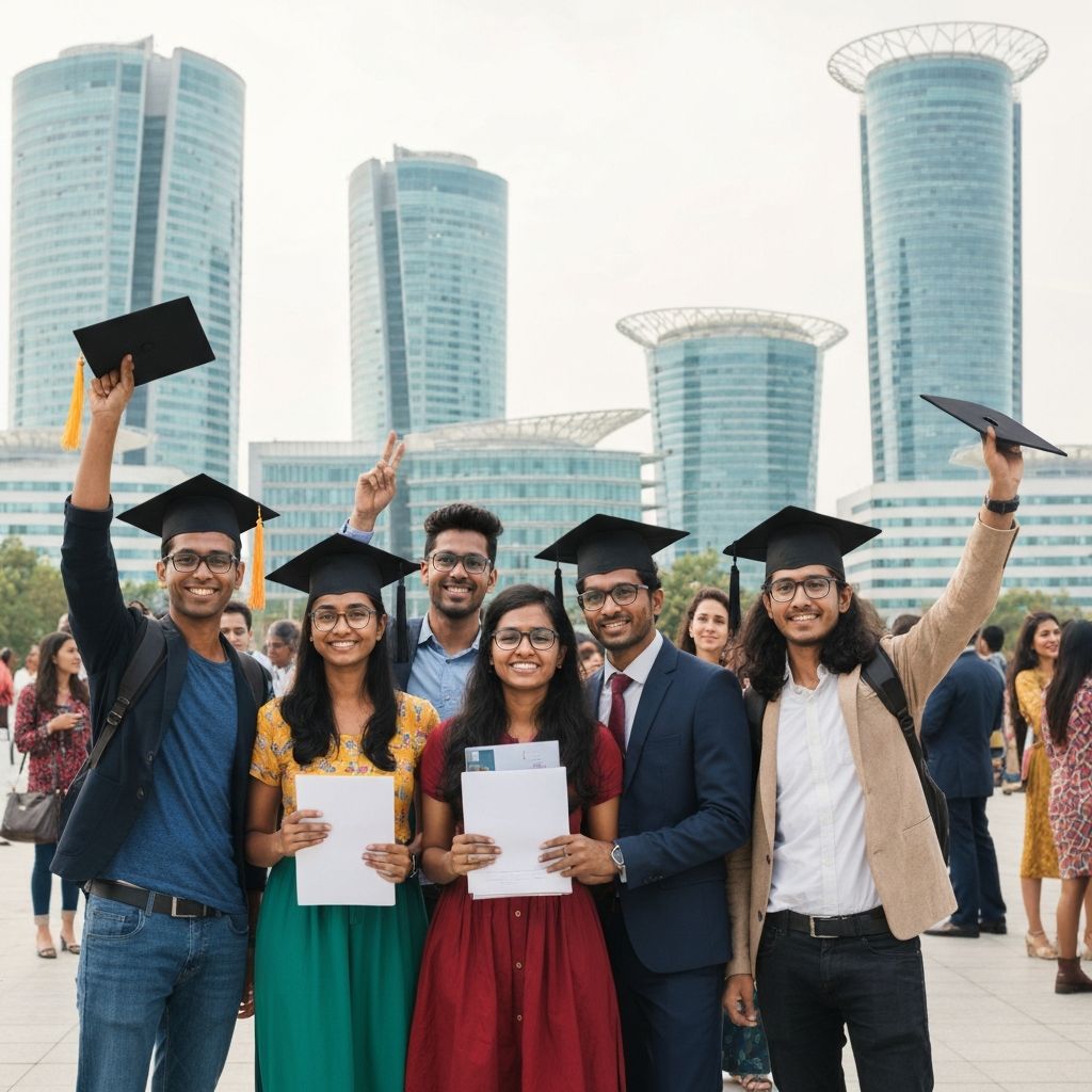 Successful students celebrating visa approval